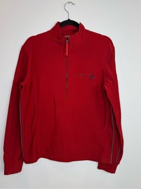 Prada Red Quarter-Zip Pullover Mens 1/4 zip jumper Size Large pocket designer